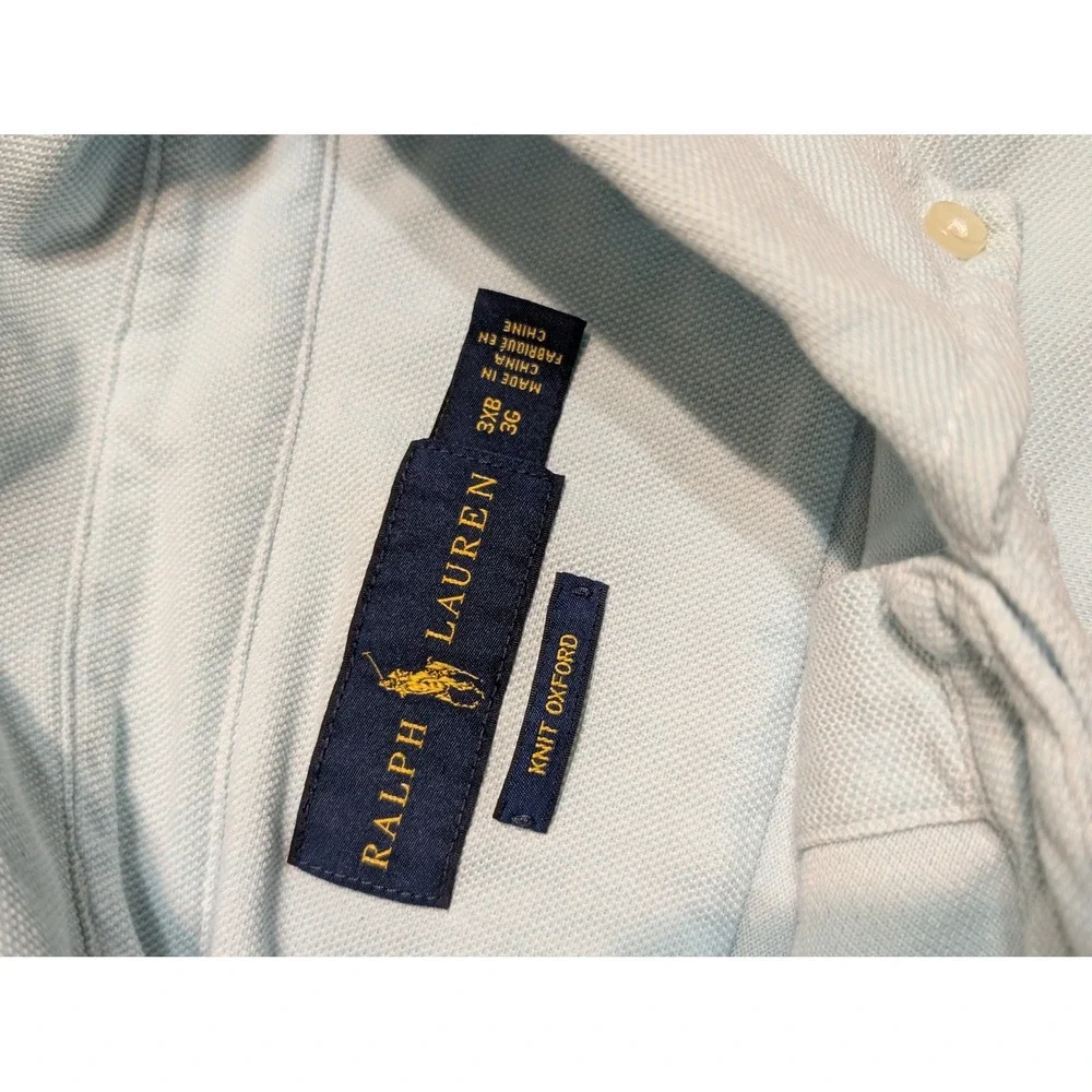 Ralph‎ Lauren Knit Oxford Polo Shirt Mens 3XB Light Blue Embroidered Marlin Fish